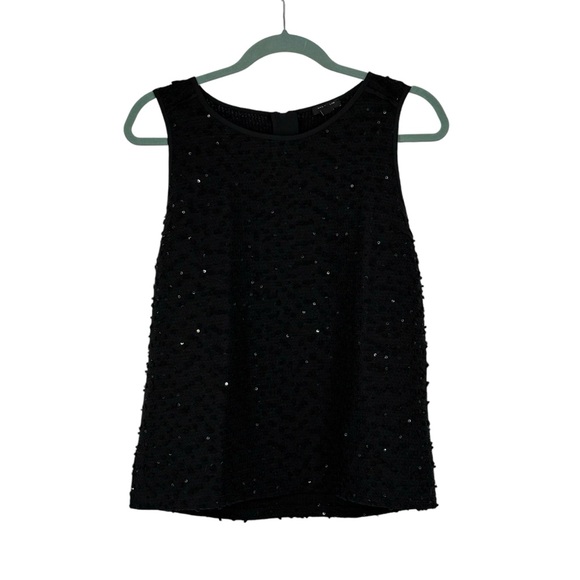 Ann Taylor Size Medium Petite Black Polyester Tank w Sequin/Bobble Detailing - Picture 1 of 10